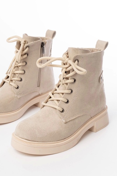 DEAG 02-2003 Beige Suede Lace-Up Zippered Casual Women's Boots