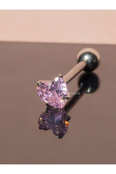 MORNEVA Crystal Pink Heart Stone Steel Tongue Piercing