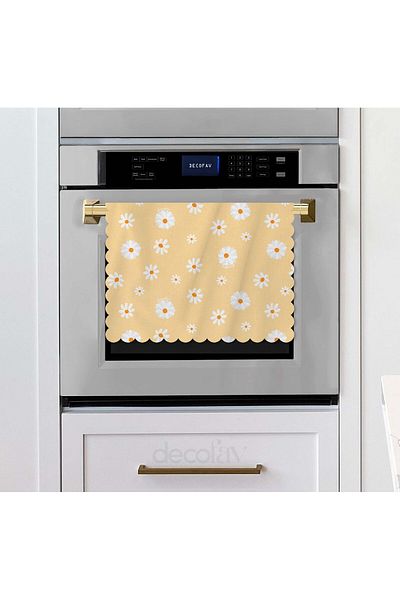 decofav Pastel Yellow Background Gentle Daisies Design Laser Cut Oven Cover 40X53Cm