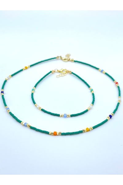 Concept HuBuTU Glass Beaded Necklace and Anklet Set