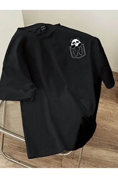 OVER HEAD UNISEX Slatka džepna panda Štampano Oversize kroj T-shirt