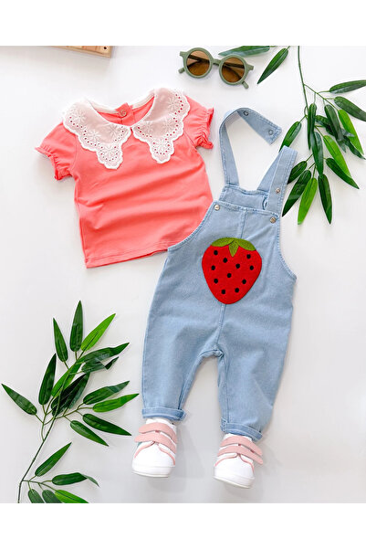 hümabebe طقم سالوبيت صيفي مكون من قطعتين مع طوق جبر مطرز بالفراولة