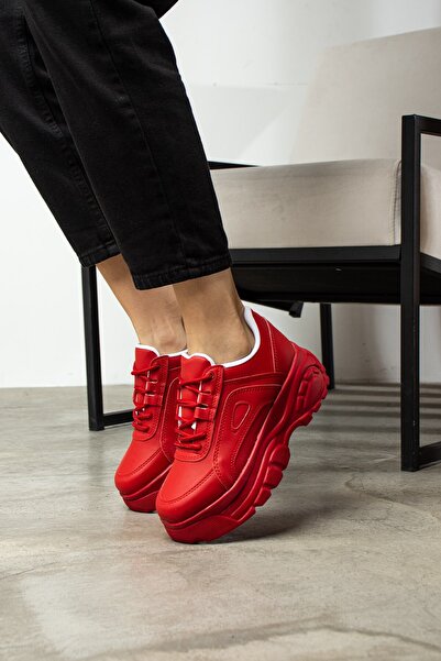 Nstil Daily Women's Red Sports Shoes High Thick Sole Lace-Up Comfortable Lightweight Sneaker 001