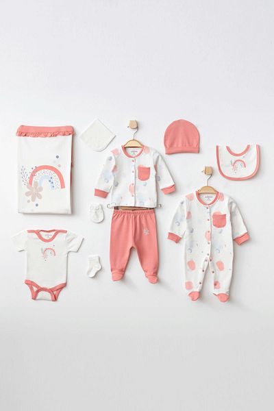 Aziz Bebe Baby Girl Floral Patterned 10' Hospital Discharge Set 0 Month - 3 Months