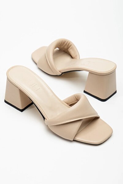 Satenora Beige Thick Heeled Slippers