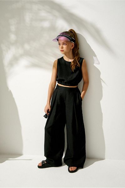 Magu Girl's Cotton Tank Top and Wide Leg Pants Set - Summer Elegance