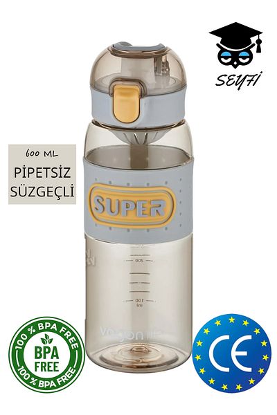 SEYFİKİRTASİYE 600 ml Strawless Drainer Policarbon Bpa Free Flask Water Bottle with Holding Strap Vagonlife 2024