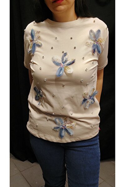 tellevolle تي شيرت زهرة مرصعة بالأحجار