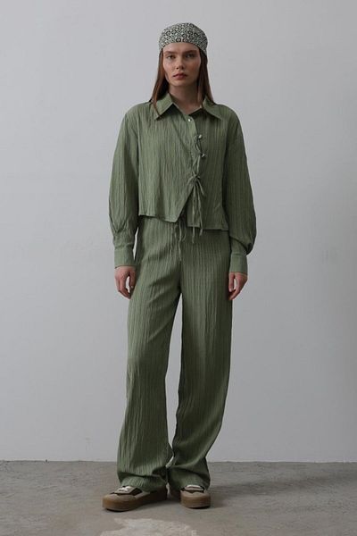 ModaCity Asymmetrical Button Detailed Front Suit - Khaki