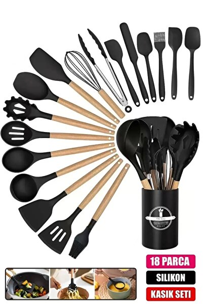Rosemor 18'li Parça Silikon Çırpıcı Spatula Maşa Kepçe Kevgir Kaşık Fırça Ser...