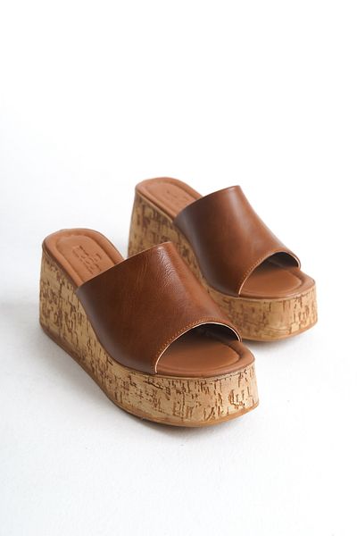 bolemo Tan Women's Wedge Heel Slippers