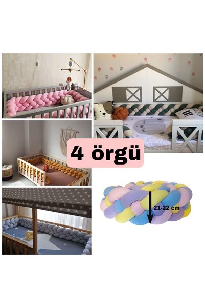 düğüm yastık 500 cm 4 Örgü BEŞİK KORUMALIK - Büsküvi - Bej - Vizon ( 90x190 cm yataklara uygundur )
