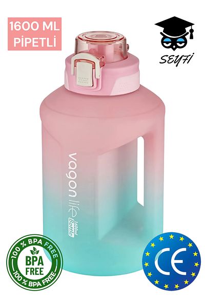 Vagonlife 1600 ml double color pipette carrying strap and handle motivational water bottle vagonlife 2307