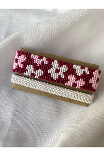 MELUSH Pink Flower Patterned Knitted Bracelet Set of 2
