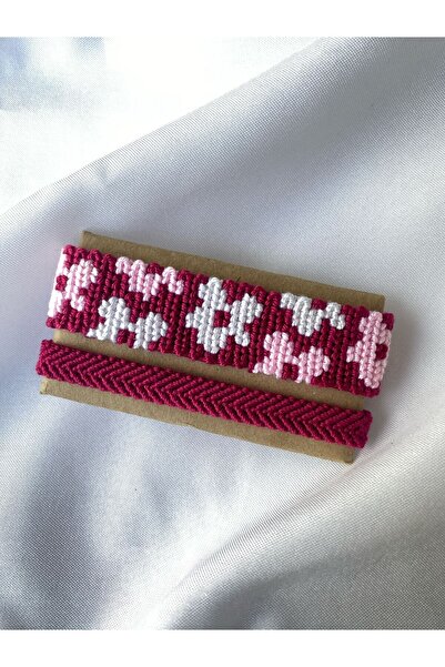 MELUSH مجموعة أساور محبوكة بنقشة الزهور الوردية مكونة من قطعتين