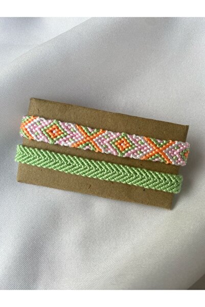 MELUSH Pink and Orange Patterned Braided Bracelet and Solid Color Chevron Set...