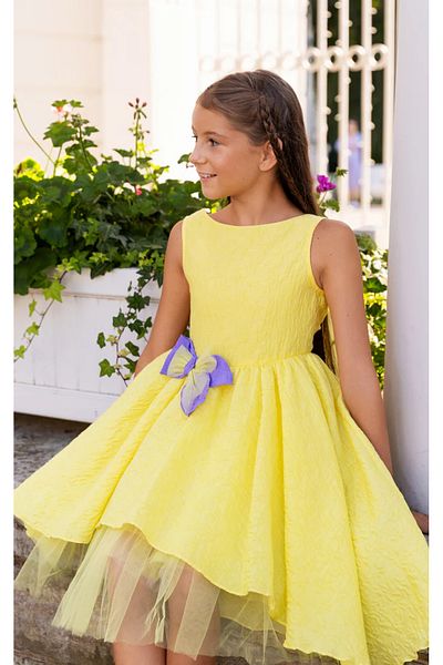 SheShe 04-12 Years Old Girl Yellow Ribbon Detailed Dress - Yellow