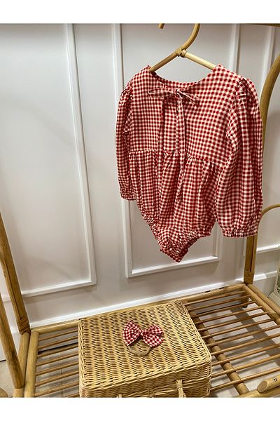Lolidenss Red Checkered Romper Jumpsuit