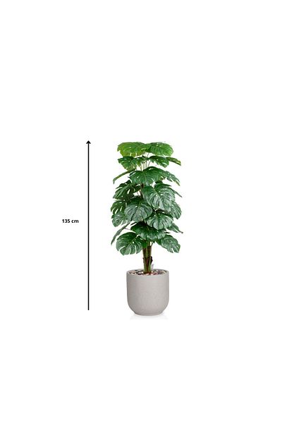 Ebticar Artificial Heart Leaf (Alocasia) Tree in a Cylindrical Fiber Pot-Spray Gray