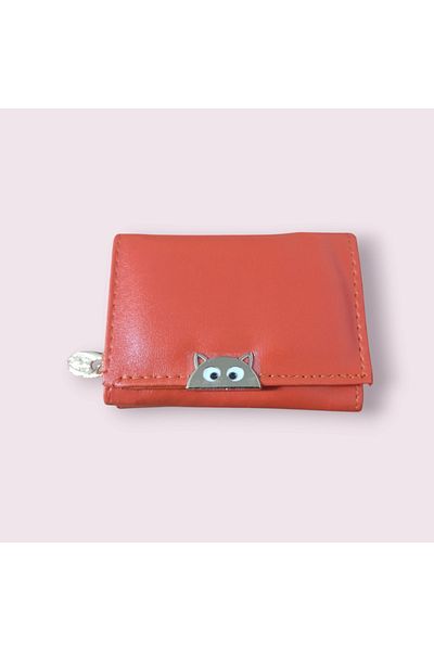 Home Orange Small Wallet with Cat Detail