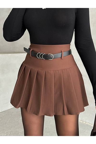 İLKCET MODA Γυναικεία πλισέ ζώνη με λεπτομέρεια κοντή φούστα