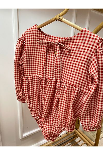Lolidenss Red Checkered Romper Jumpsuit