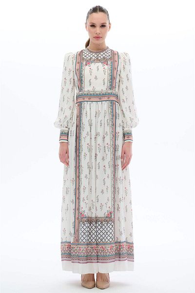 miha Hicran Önal White Panel Dress - Stripe Pattern