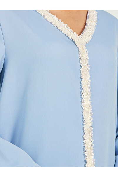 Styli Solid Tweed Lace Detail A-Line Jalabiya