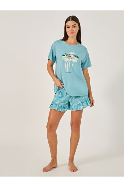 Styli طقم تي شيرت جرافيكي منسدل الكتف مع شورت قصير مكشكش