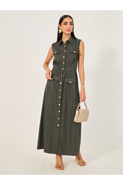 Styli Plain Sleeveless A-Line Maxi Dress
