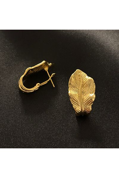 Zeyn Leaf Design Gold Steel Earrings