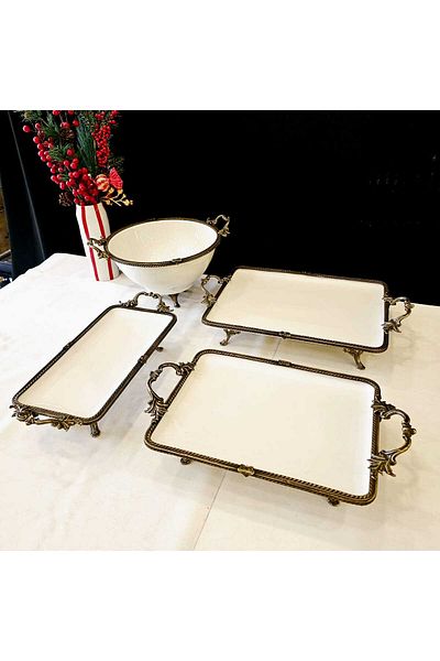 MaviDamla 4 Piece Club Cast Rimmed Footed Porcelain Presentation Set Gold Es Kick Me