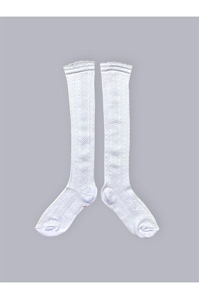 Mnk Baby&Kids White Patterned Girls' Knee Socks - M00709