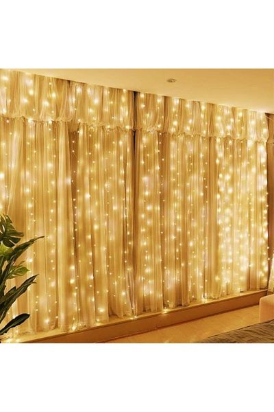 Generic Decorative Curtain with LED Light Strips White 2.4x3x3m