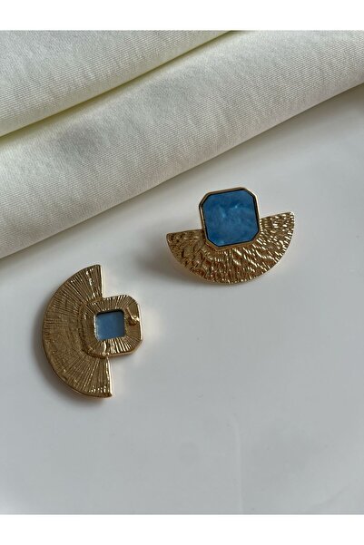 Nilsu Jewellery Accessory Metal Ezme Plaka Mineli Yelpaze Küpe