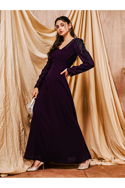 Mish By Styli Beaded Yoke A-Line Maxi Dress