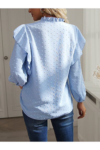 Diva By Styli Lace Detailed Long Sleeve  V Neck Top