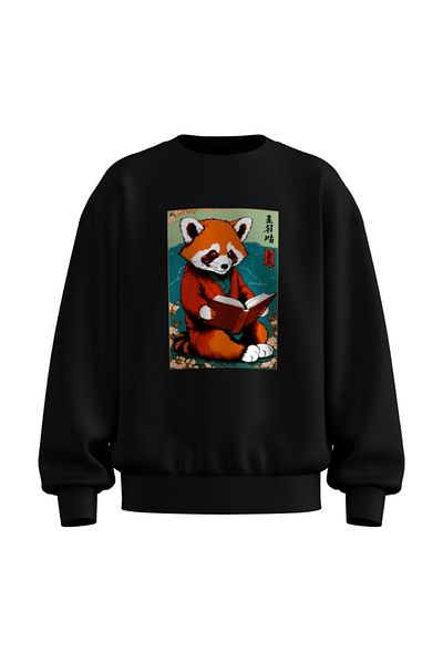 rathorion 3 Thread Japanese Fox Black Unisex Oversize Sweatshirt