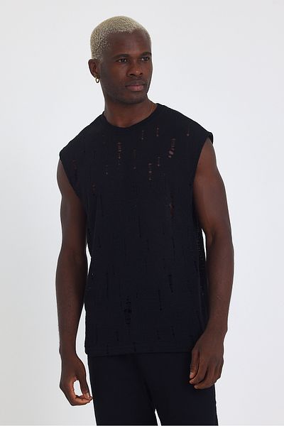 İLKCET MODA Ανδρικό αμάνικο εσώρουχο Oversize διάτρητο