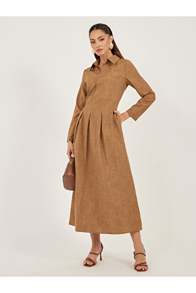 Styli فستان ماكسي سادة بياقة مطوية على شكل حرف A