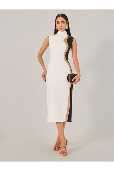 Styli Abstract Print Sleeveless Sheath Midi Dress