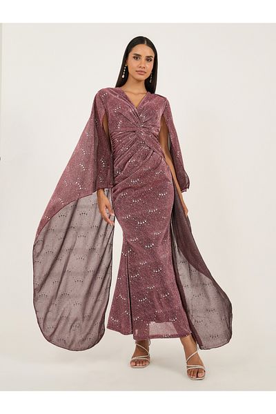 Styli Embellished Front Cape Maxi Dress
