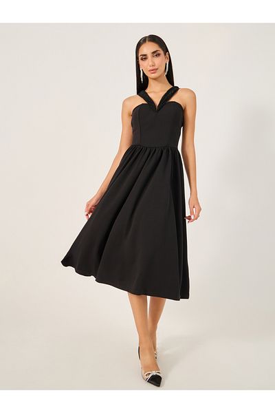 Styli Solid Sleeveless A-Line Midi Dress