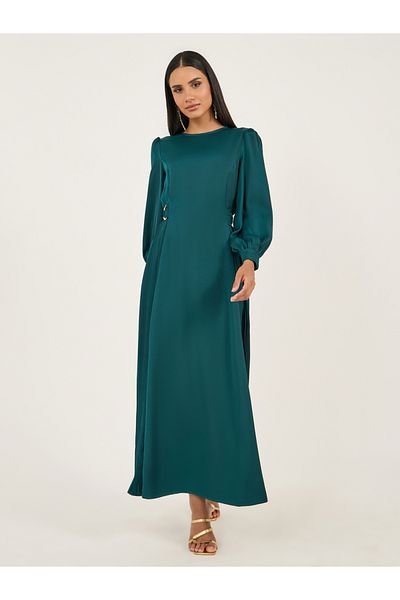 Styli Pleated Balloon Sleeves A-Line Maxi Dress