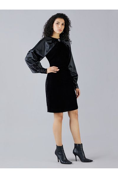 Mish By Styli Embellished Satin Reglan Sleeve Knee-Length Dress