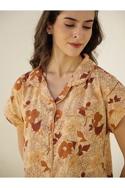 Sanskrutihomes By Styli Floral Printed Short Sleeve Shirt and Pyjama Set