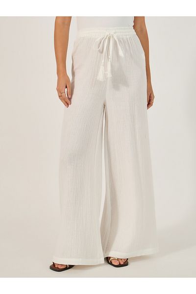 Styli High Rise Wide Leg Pants with Drawstring