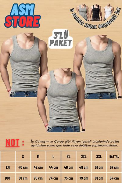 Akpınar 3-Piece Men's Cotton Combed Undershirt - Soft and Breathable