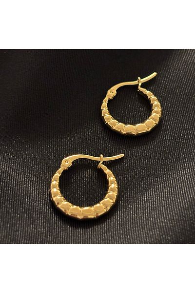 Zeyn Jeweler Model Minimal Ring Gold Steel Earrings