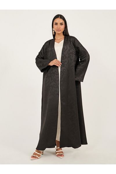 Styli Jacquard Abaya with Snap-Button Closure
